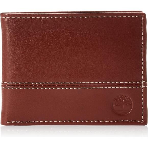 Men's Leather Trifold Wallet Brown Red - Picture 1 of 6